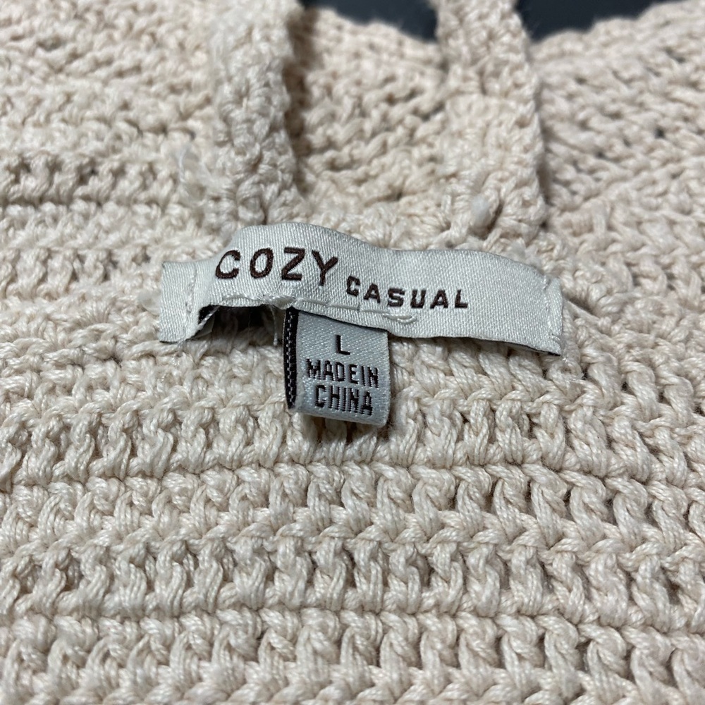 Cozy Casual Crochet Knit Crop Tank in Light Beige - Picture 4 of 4